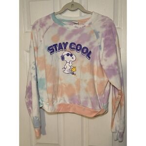 Licensed PEANUTS Snoopy 'STAY COOL" JUNIORS Tie Dye crop FLEECE Sweatshirt XXL